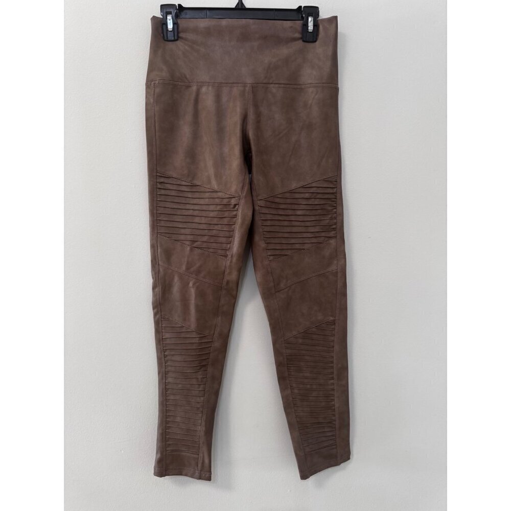 7 For All Mankind Brown Faux-Leather Moto Leggings